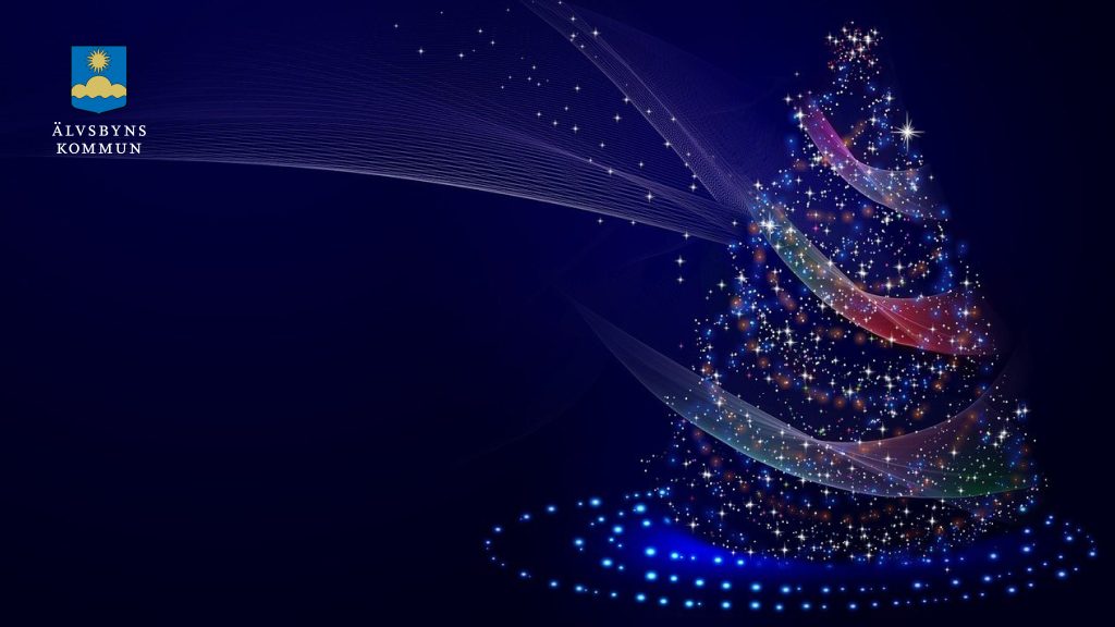 Bild som visar en blå bakgrund med en julgran skapad av ljus.